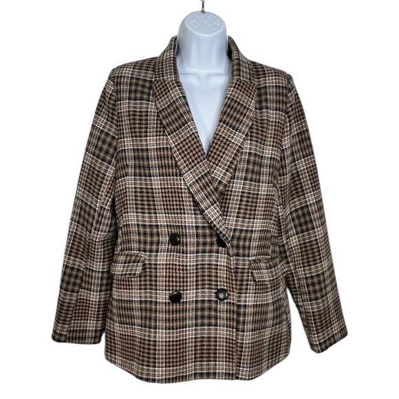 Deluc Maverick Blazer Plaid Oversized Preppy Coat Brown tan Black Large - Picture 5 of 14